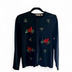 🌹Black Holiday Cardigan by Croft & Burrow w/ Cardinal Embroidery